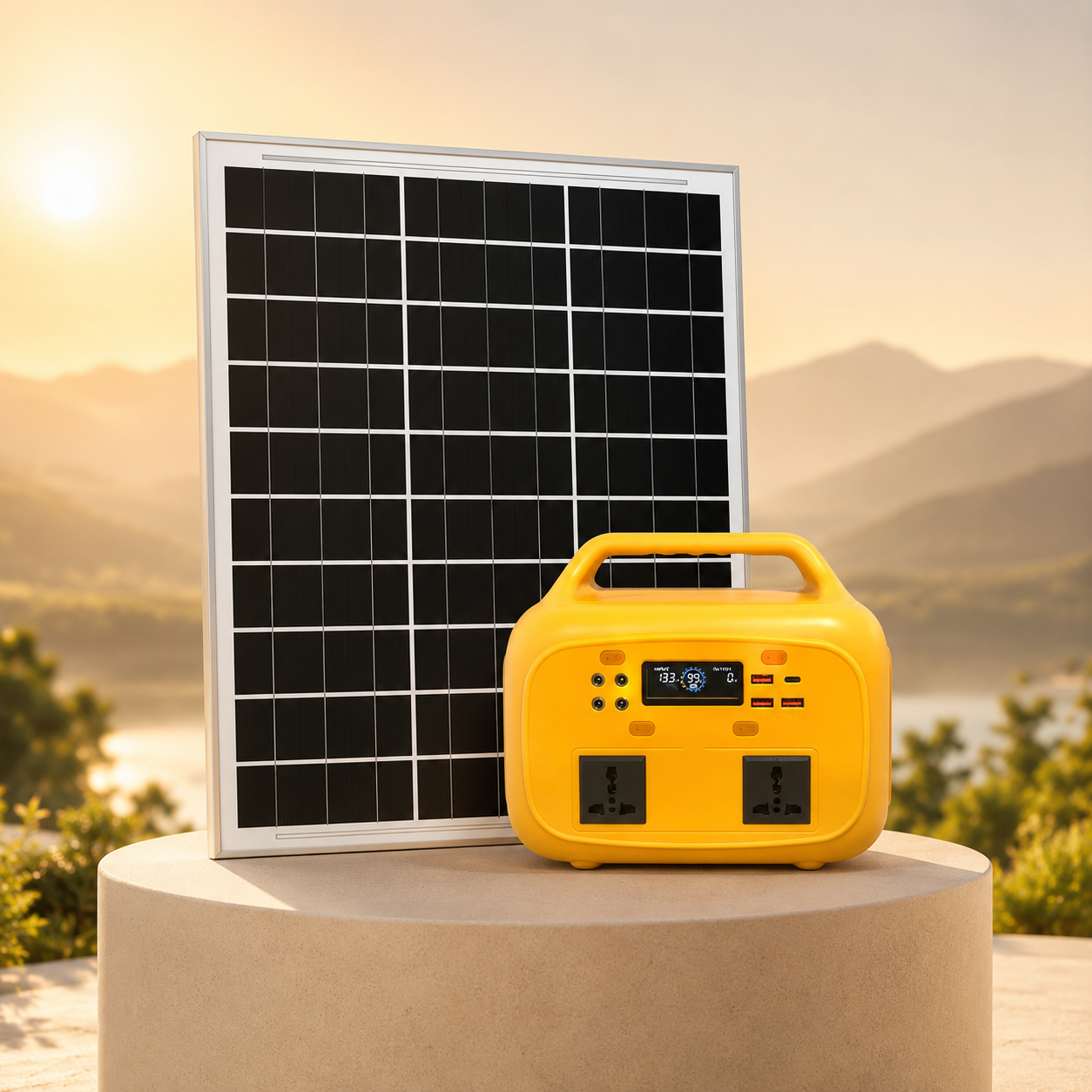 300W/225wh  Cute Yellow Power Staion with bluetooth speaker and free 30W Monocrystalline Solar Panel